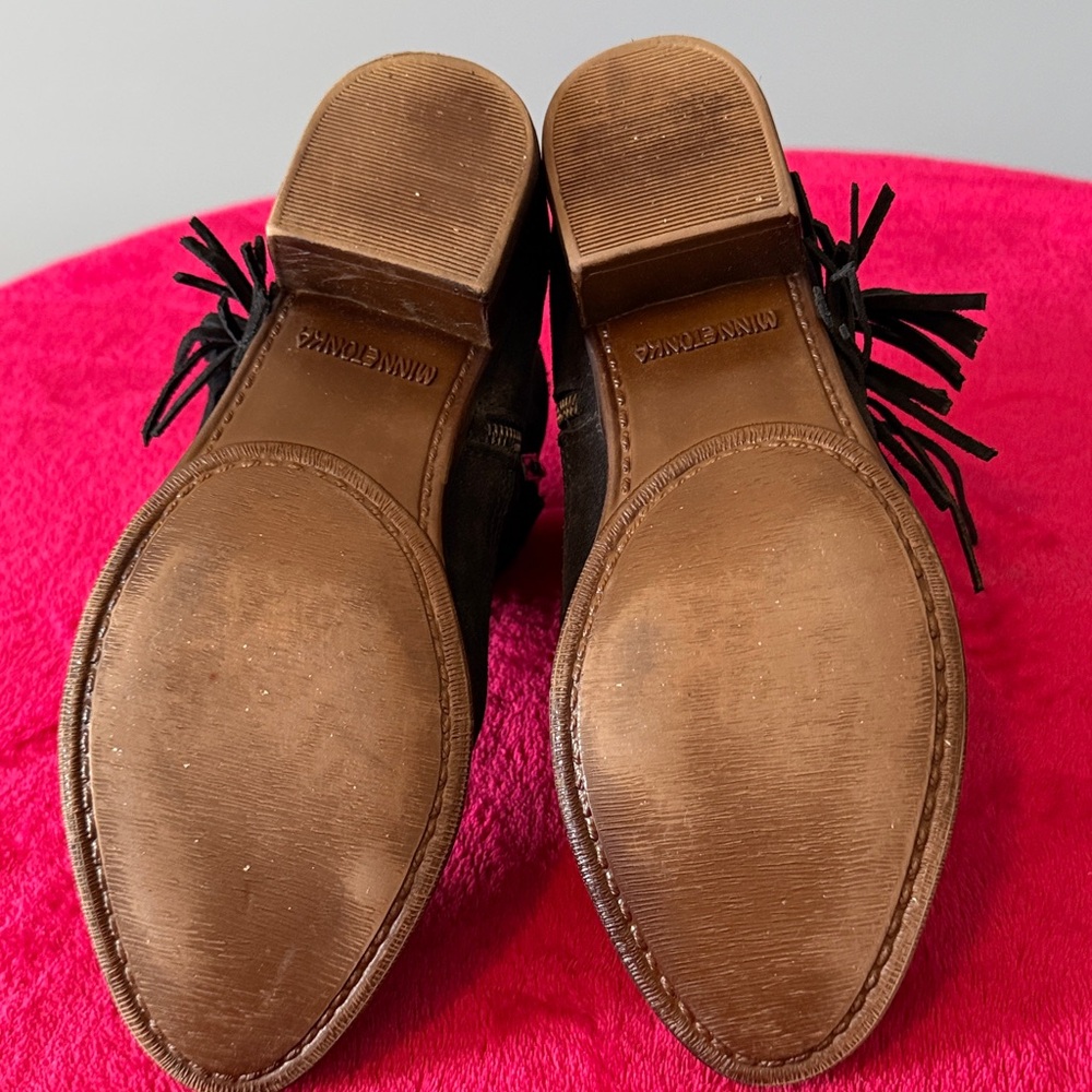 Minnetonka Black Suede Fringe Ankle Boots - Picture 4 of 6